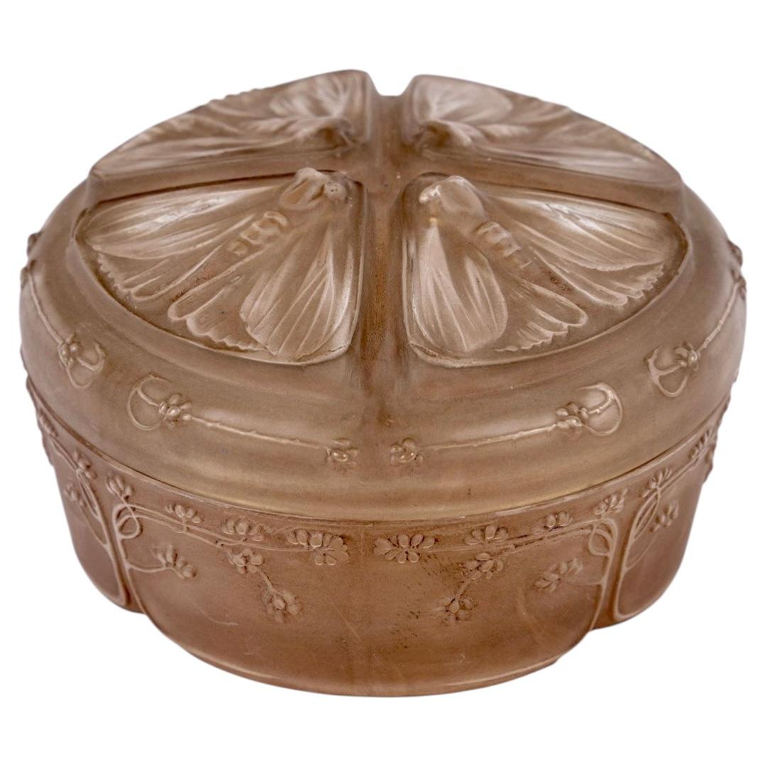 1911 Rene Lalique Box Quatre Papillons Butterflies Glass with Sepia Patina