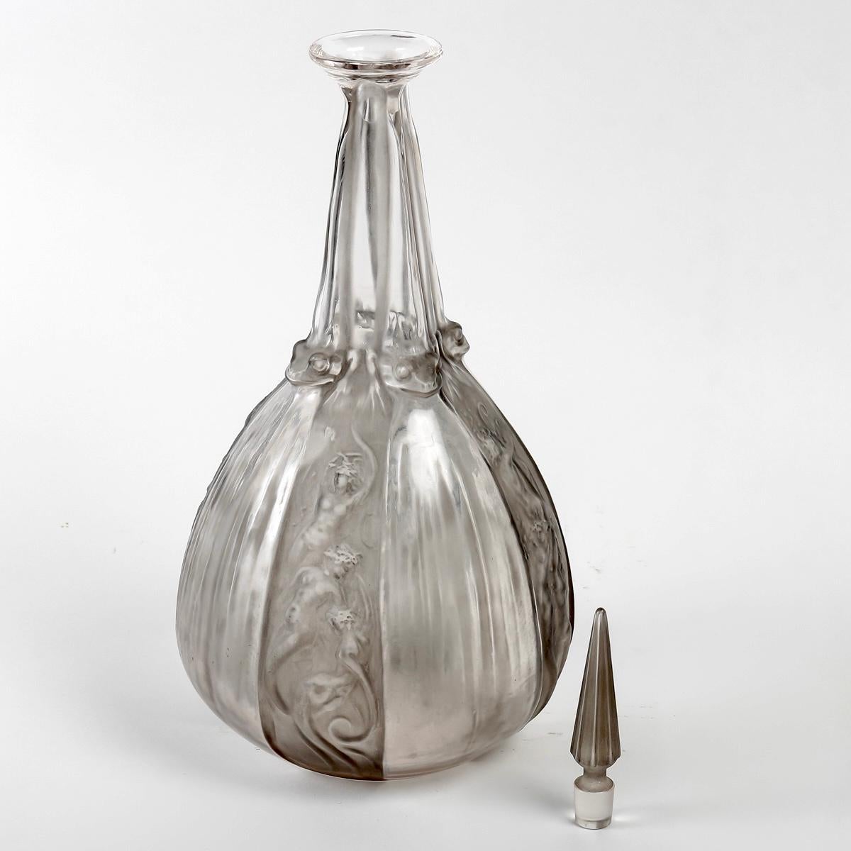 Molded 1911 René Lalique - Decanter Sirenes & Grenouilles Glass Mermaids & Frogs