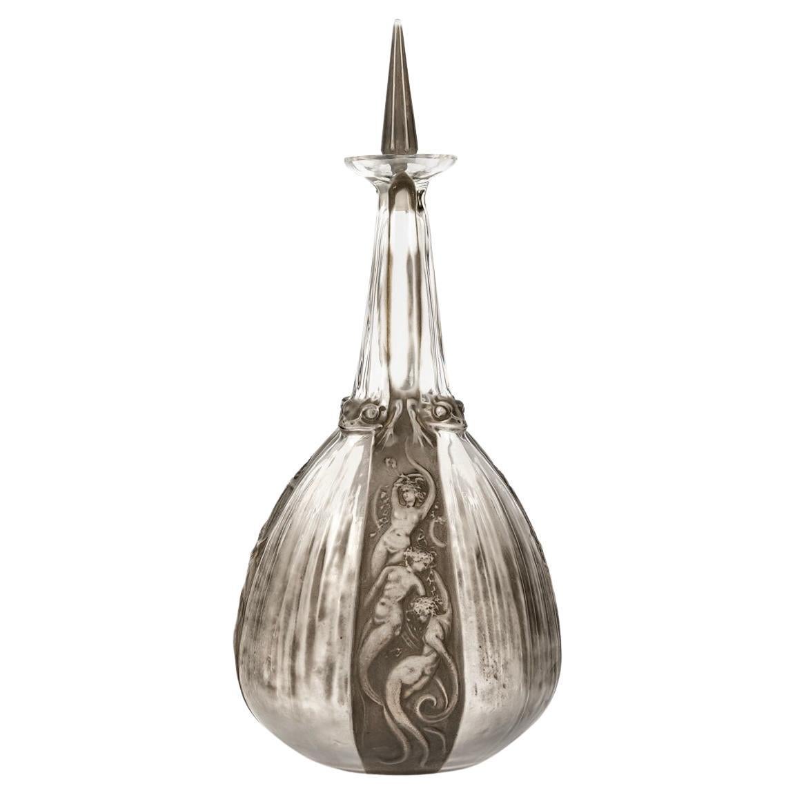 1911 René Lalique - Dekanter Sirenes & Grenouilles Glas Nixen & Frösche im Angebot