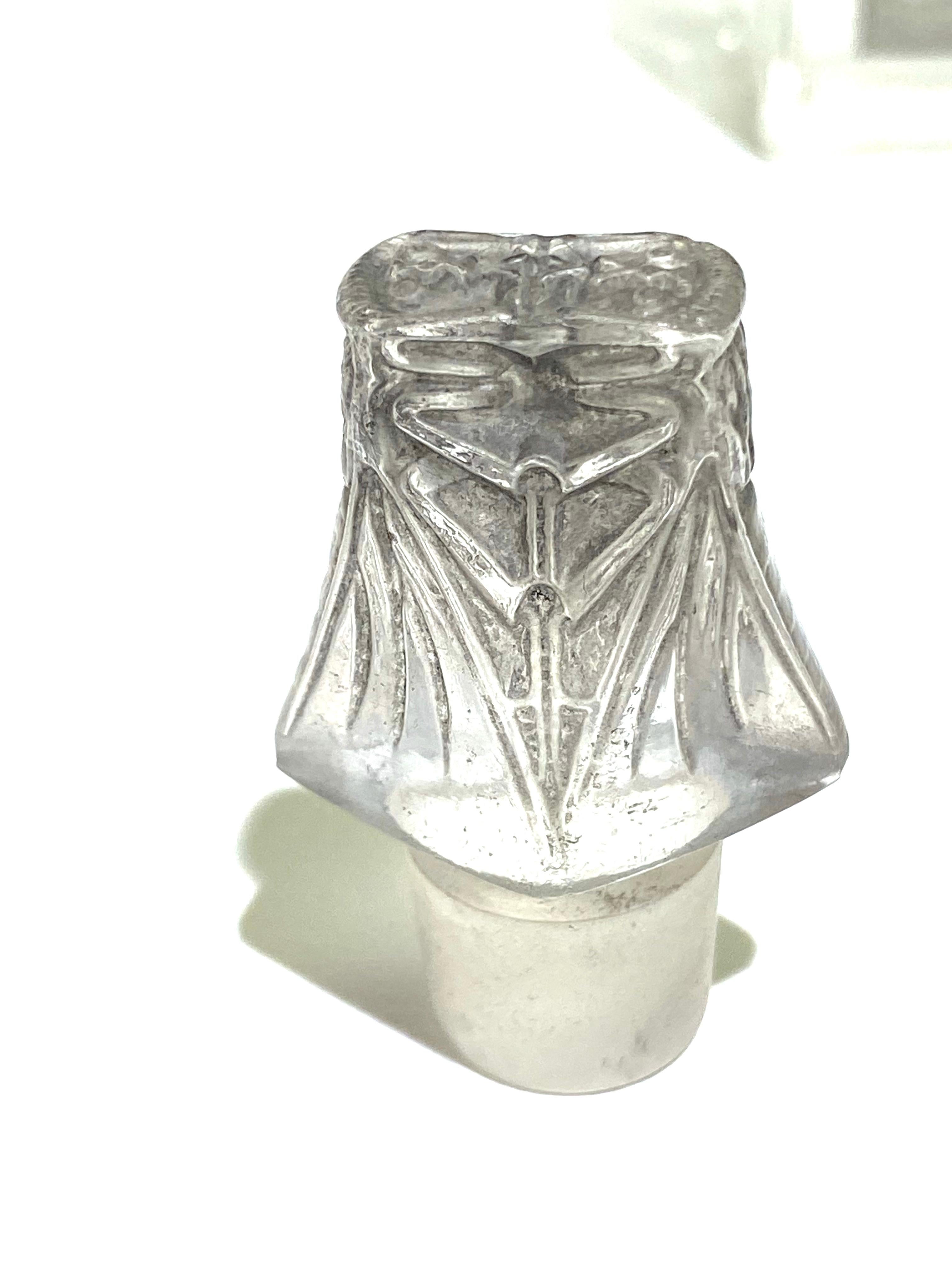 1911 Rene Lalique L'Effleurt for Coty Perfume Bottle Grey Stained Glass, Cicada 2