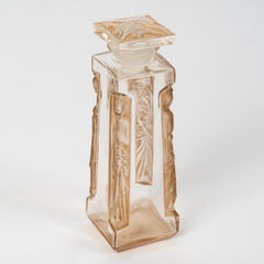 1911 Rene Lalique Perfume Bottle Quatre Aigles Four Eagles Glass Sepia Patina