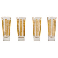 1911 René Lalique Set of 4 Six Figurines Glasses Tumblers Glass Sepia Patina