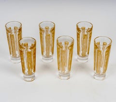 1911 René Lalique Set of 6 Six Figurines Glass Tumblers Glasses Sepia Patina