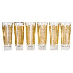 1911 René Lalique Juego de 6 vasos de cristal con seis figuras Pátina sepia