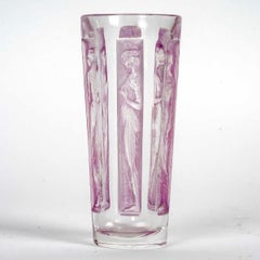 1911 René Lalique Six Figurines Glass Tumbler Glass Pink Patina