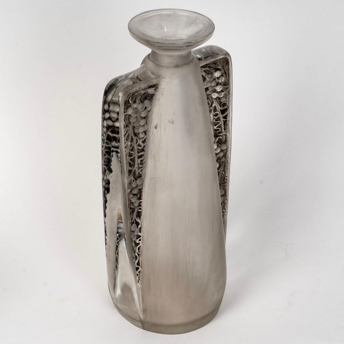 Art Deco 1911 Rene Lalique Vase Decanter Oreilles Gravees Frosted Glass with Grey Patina
