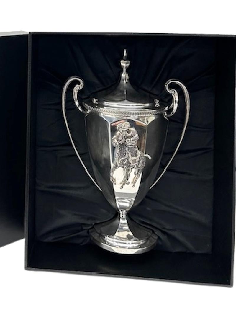 1911 Tiffany & Co. Diamond-Encrusted Sterling Silver Polo Trophy For Sale 10
