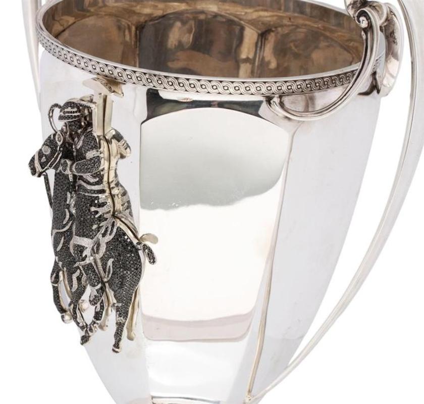 English 1911 Tiffany & Co. Diamond-Encrusted Sterling Silver Polo Trophy For Sale