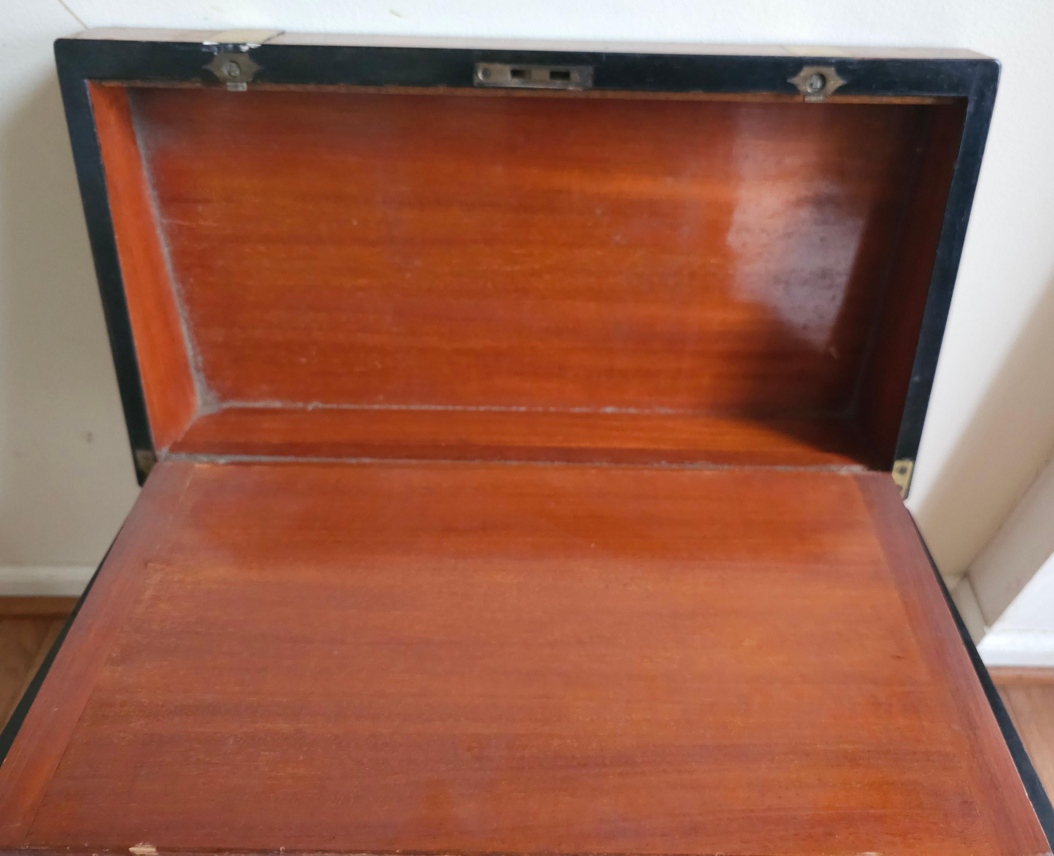 1911 Walnut Burl and Brass Inlays and Leather Inset Travel Desk on Stand For Sale 2