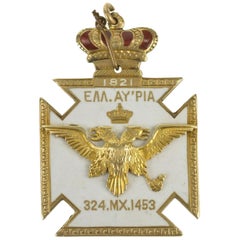 1912-1914 Greek Military Medal Enamel Gold Pendant