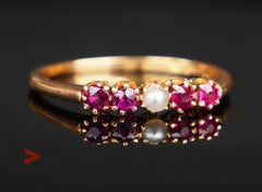 1912 Alliance Ring natural 0.32ctw Ruby Pearl solid 18K Gold Ø US 7 / 1.9 gr