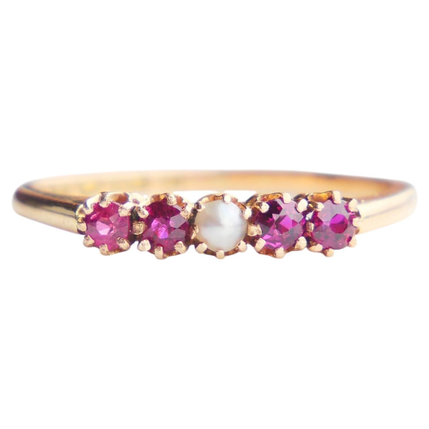 1912 Alliance Ring natural 0.32ctw Ruby Pearl solid 18K Gold Ø US 7 / 1.9 gr