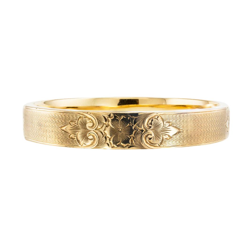 Edwardian 1912 Antique Yellow Gold Slip On Bangle Bracelet For Sale