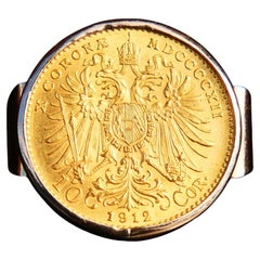 Used 1912 Austrian Empire Unisex Coin Ring 10 Gold Cronæ 23K/14K Gold Ø8.75US/5.8gr