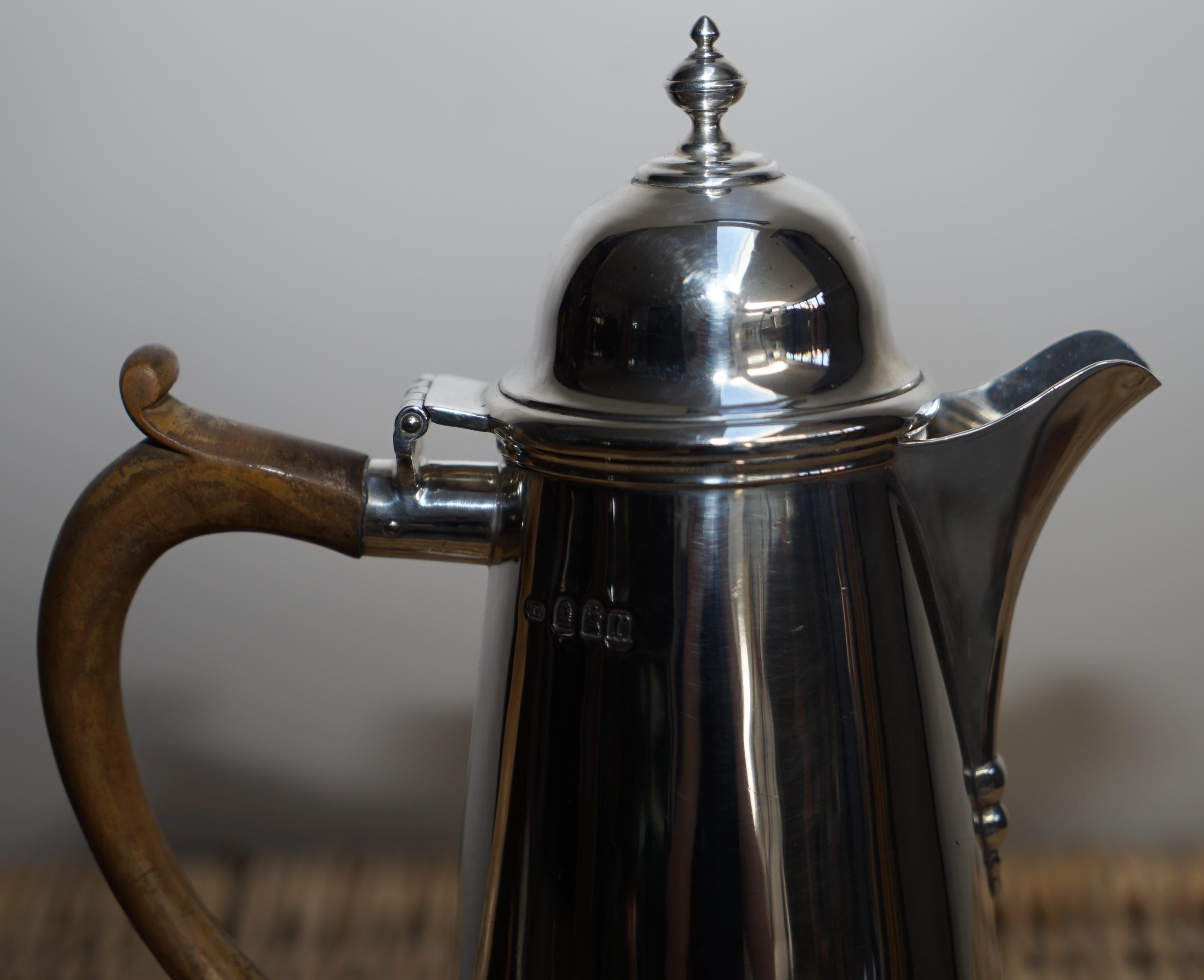 Hand-Crafted 1912 Britannia Sterling Silver Harry Freeman Cafe Au Lait Coffee Milk Pots Jugs For Sale