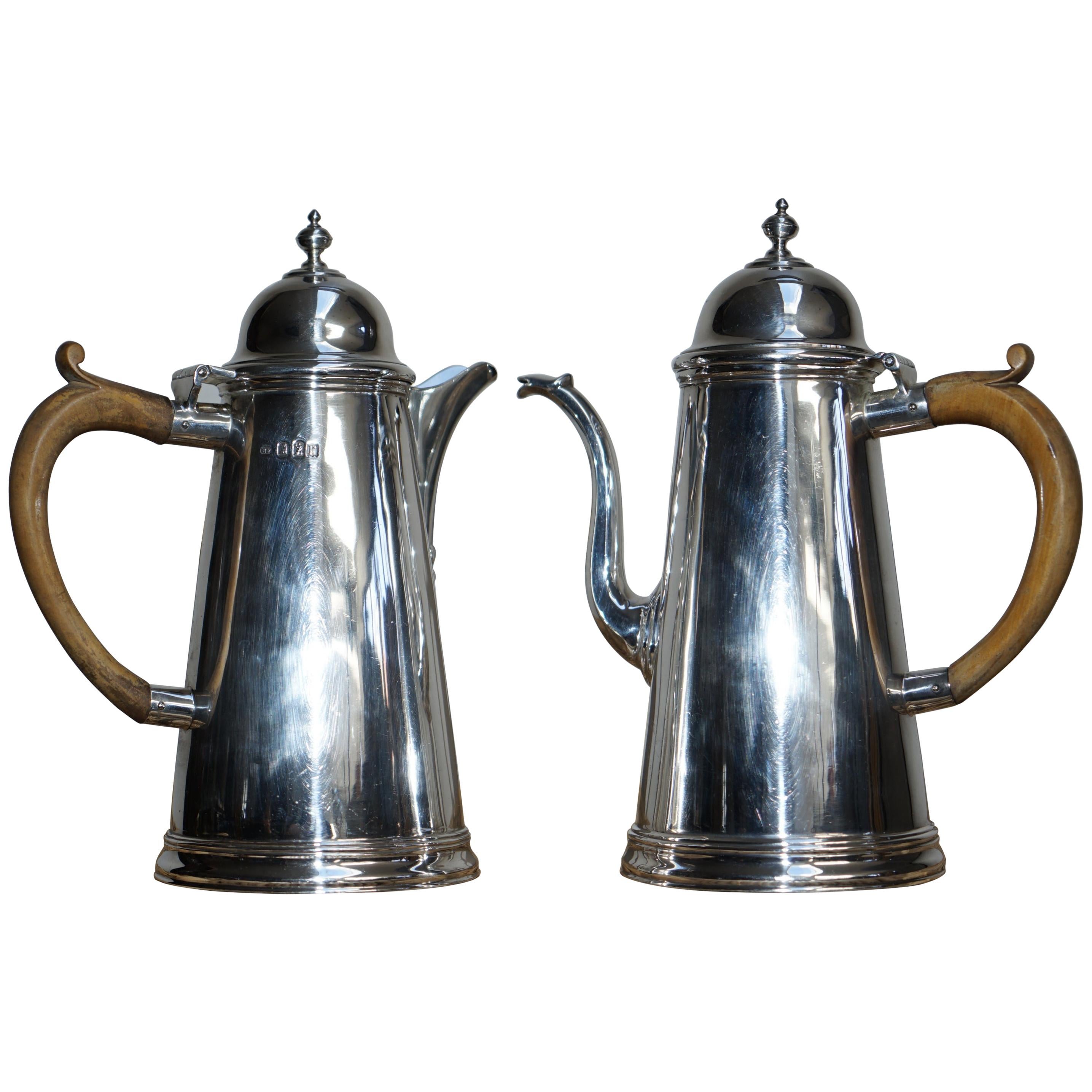 Pichets en argent sterling Harry Freeman Cafe Au Lait Coffee Milk Pots de 1912 Britannia