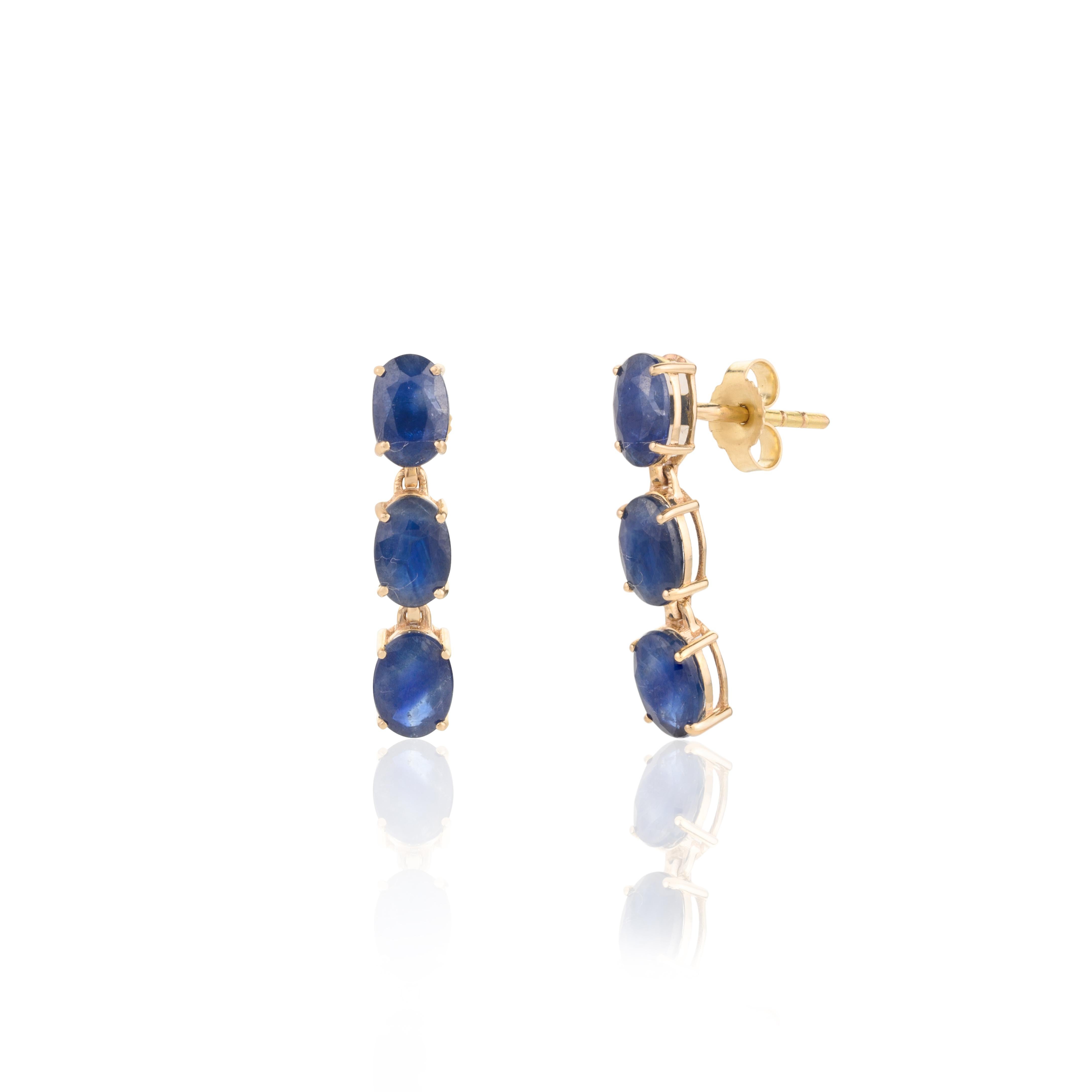 14k Gelbgold 19,12 Karat natürlicher blauer Saphir Ohrringe und Halskette Schmuck-Set im Angebot 5