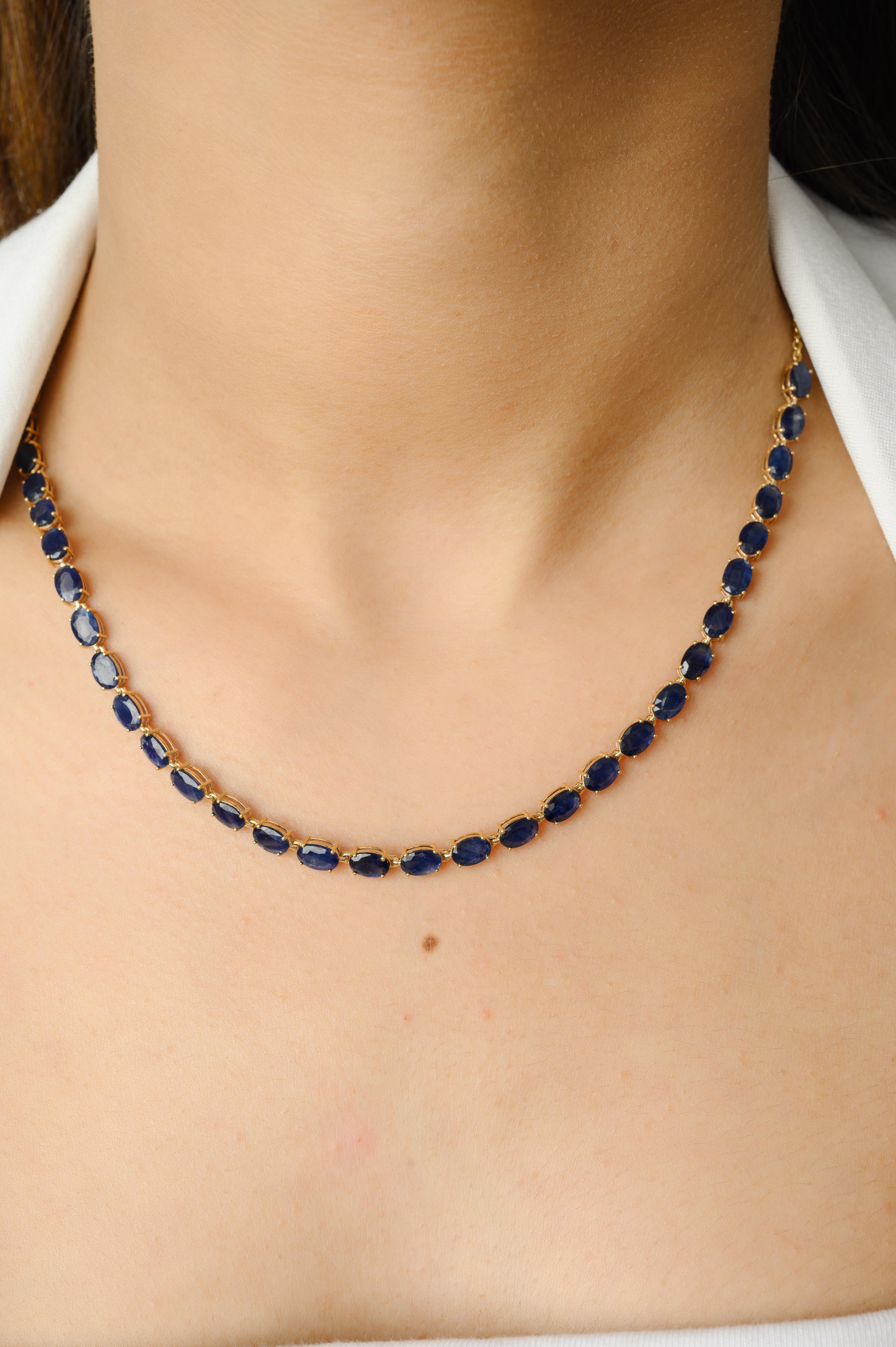 14k Gelbgold 19,12 Karat natürlicher blauer Saphir Ohrringe und Halskette Schmuck-Set im Angebot 1