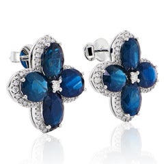 19.12 Carat Royal Blue Sapphire & 0.87 Carat Diamond Classical Earring 18K