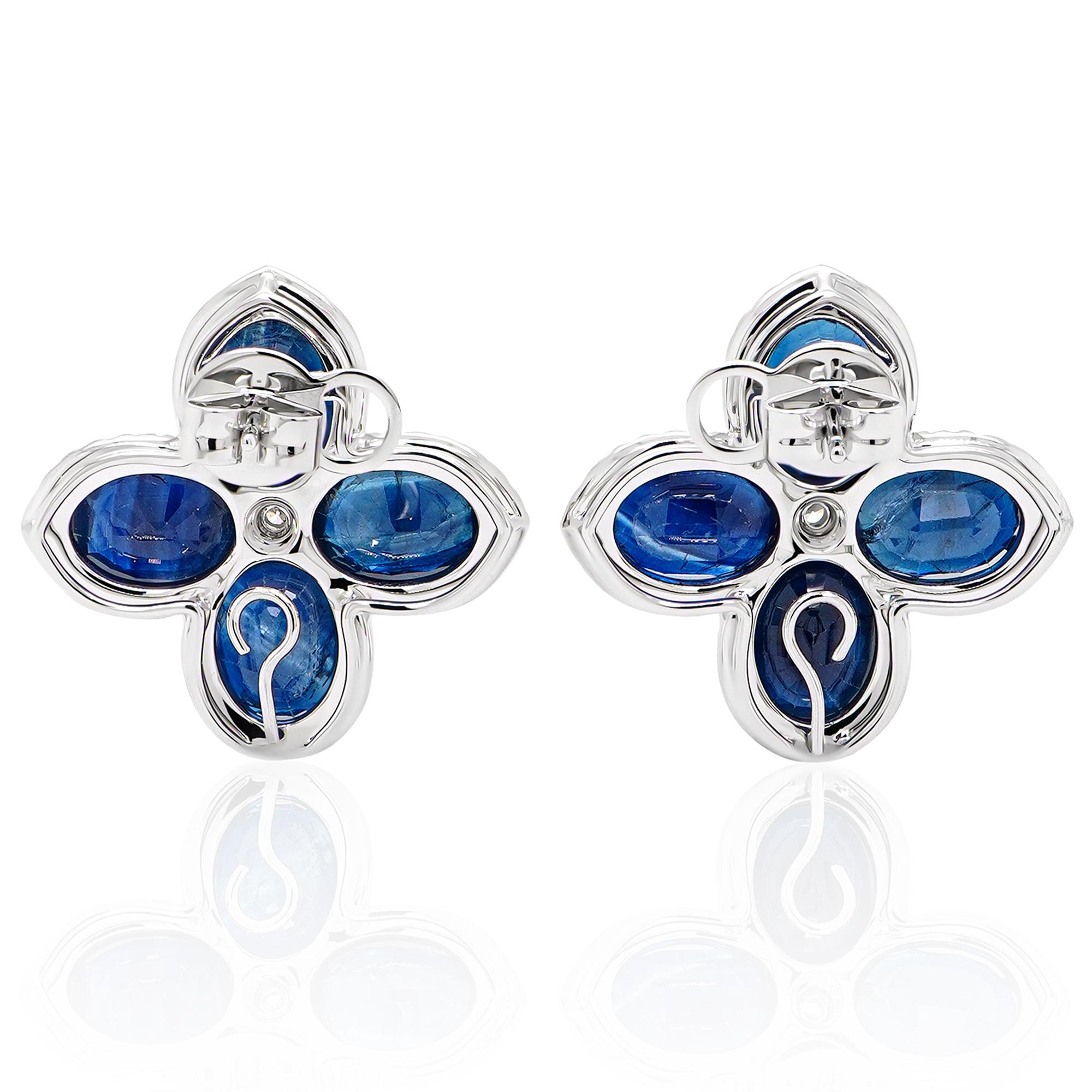 Art Nouveau 19.12 Carat Royal Blue Sapphire & 0.87 Carat Diamond Classical Earring 18K For Sale