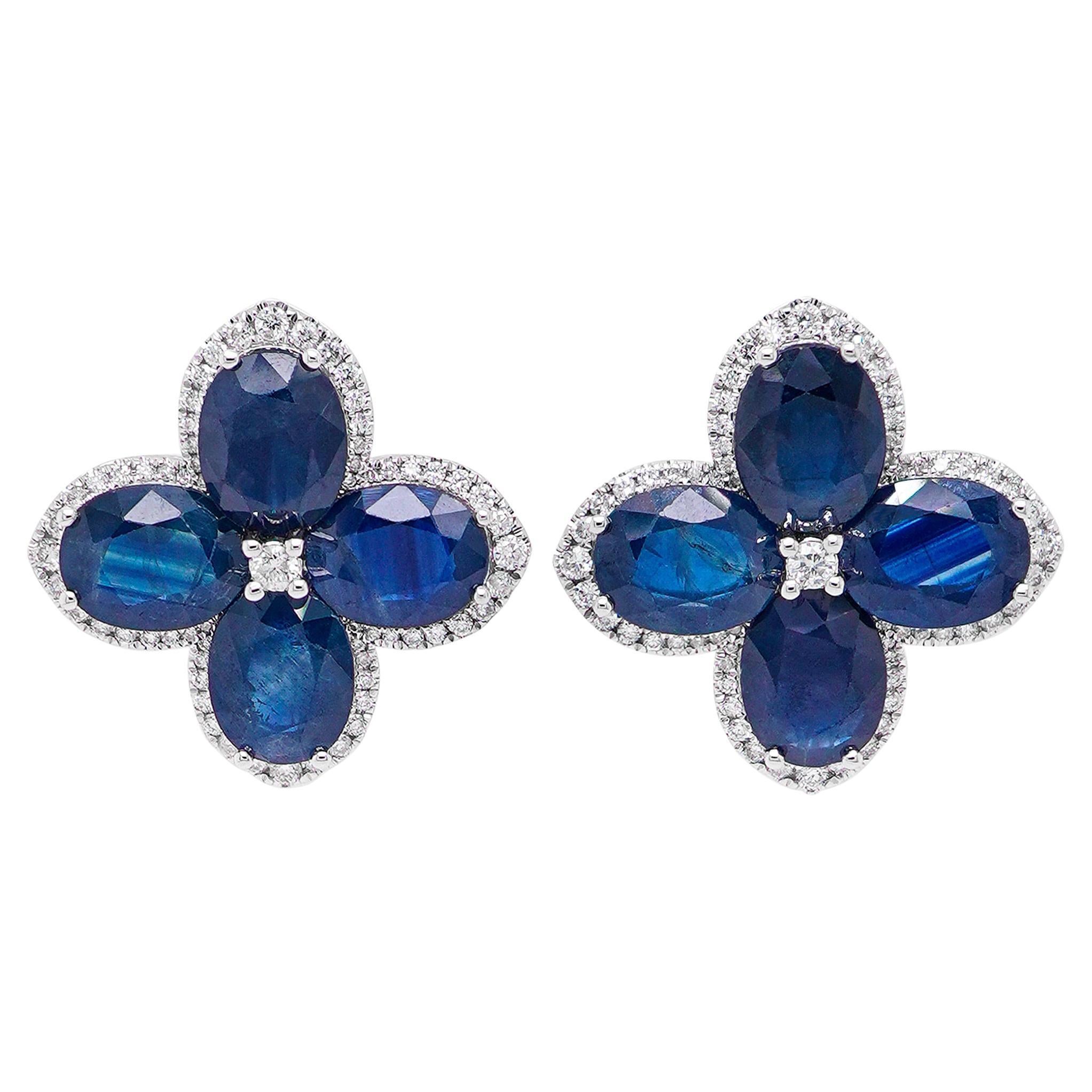 19.12 Carat Royal Blue Sapphire & 0.87 Carat Diamond Classical Earring 18K For Sale