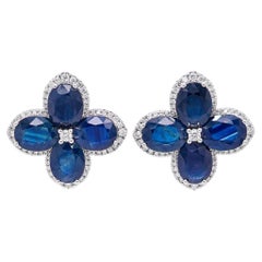 19.12 Carat Royal Blue Sapphire & 0.87 Carat Diamond Classical Earring 18K