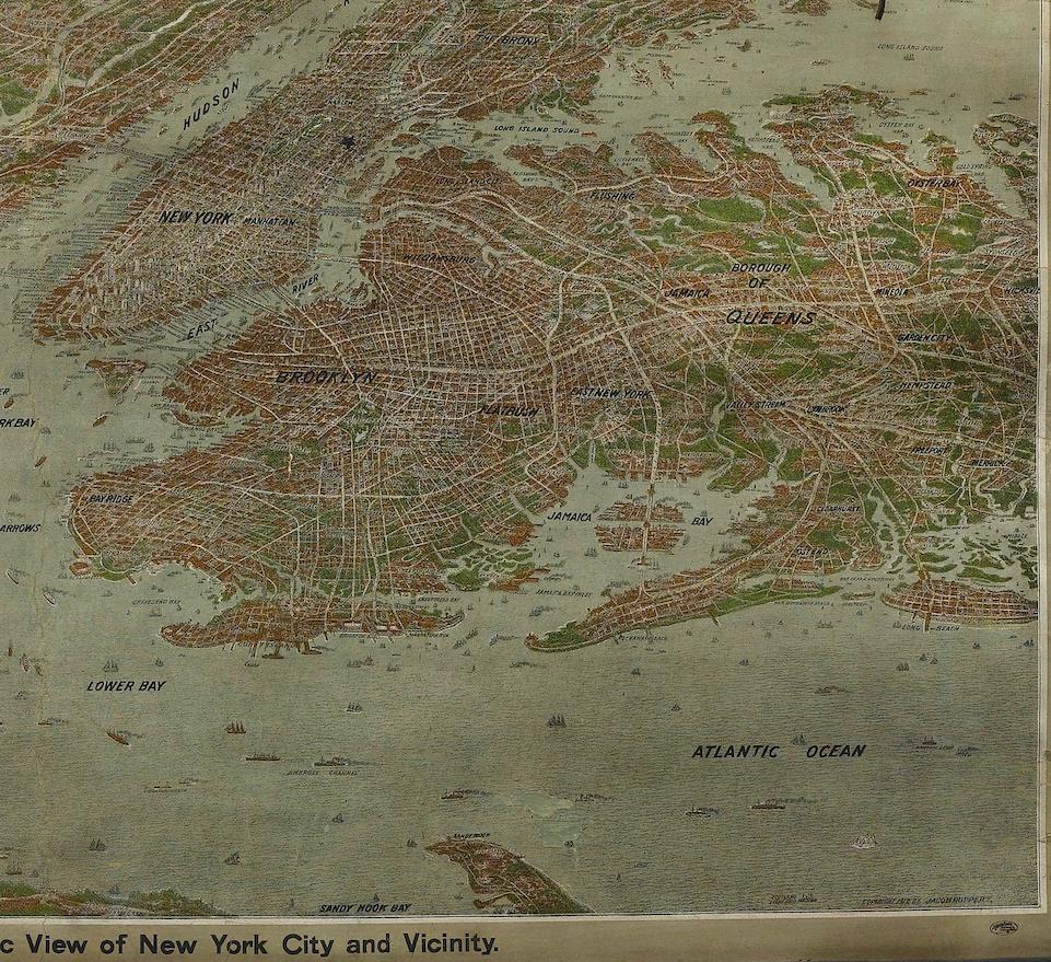 « Panoramic View of New York City and Vicinity » (Vue de la ville de New York et de la vicinité) par Jacob Ruppert, 1912 Bon état - En vente à Colorado Springs, CO
