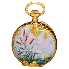 1912 Patek Philippe Antique Ladies Miniature Pendant 18K Gold, Enamel 
Diamond
