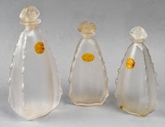 1912 René Lalique, 3 Perfume Bottle l'Origan Frosted Glass For Coty
