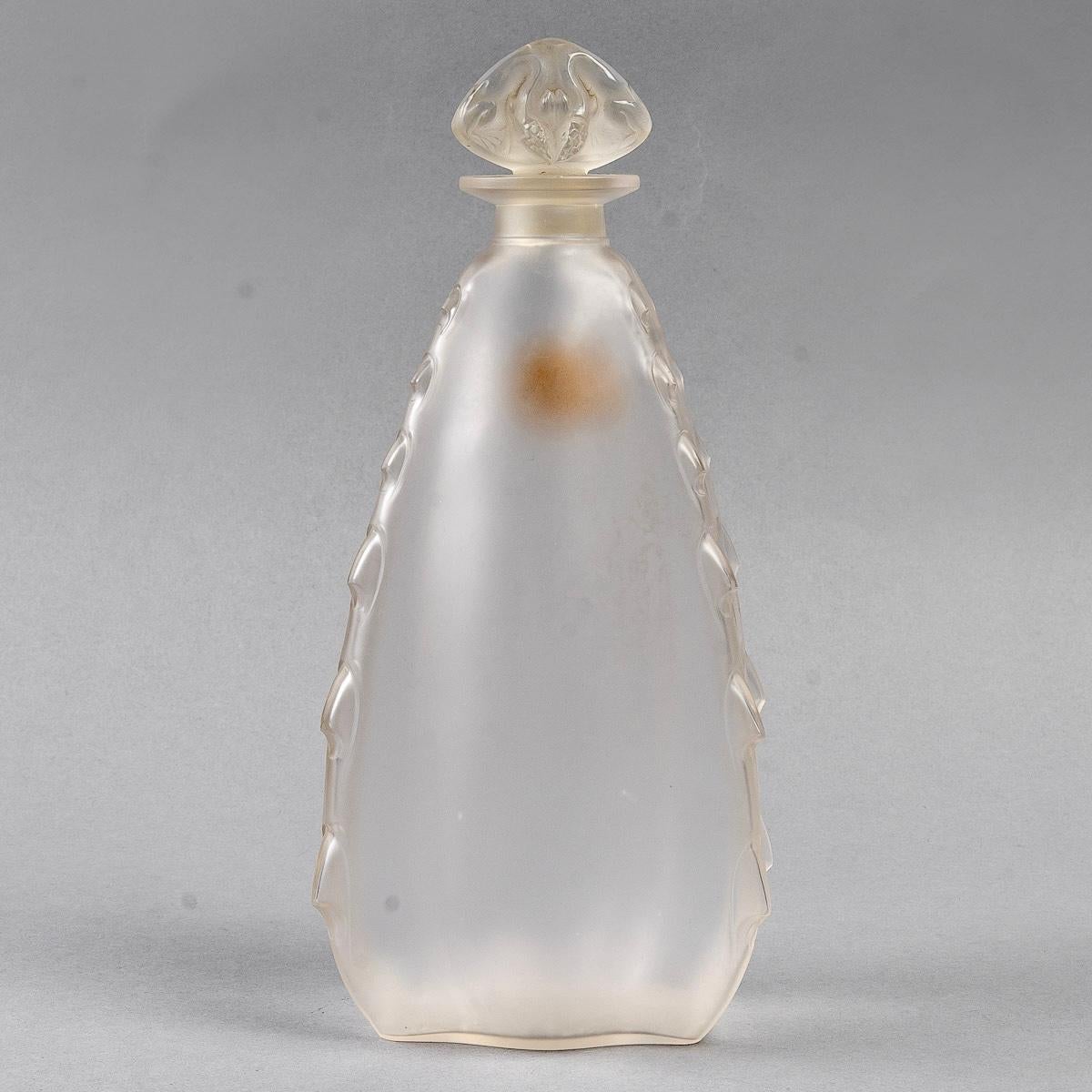 Art Nouveau 1912 René Lalique, 3 Perfume Bottle l'Origan Frosted Glass For Coty For Sale