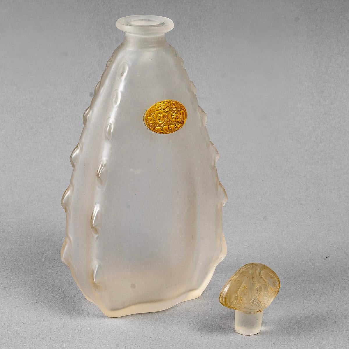 Molded 1912 René Lalique, 3 Perfume Bottle l'Origan Frosted Glass For Coty For Sale