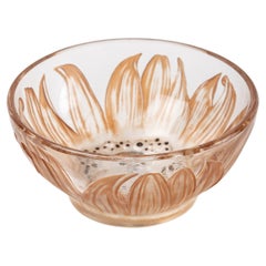 1912 Rene Lalique, Bowl Fleur Glass with Sepia Patina and Black Enamel