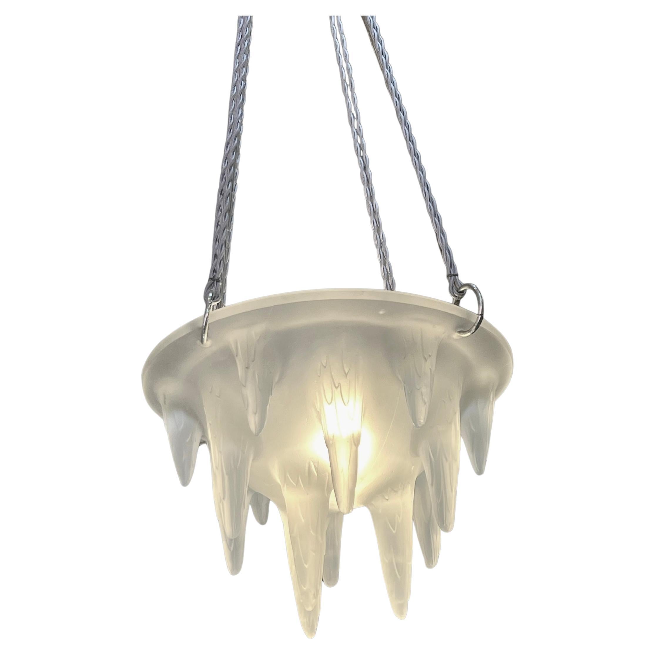 1912 René Lalique, Ceiling Fixture Light Stalactites Frosted Glass