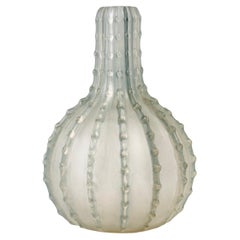 1912 René Lalique Dentelé Vase Frosted Glass with Blue Patina