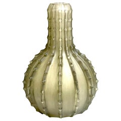 1912 René Lalique Dentelé Vase in Frosted Glass with Green Patina