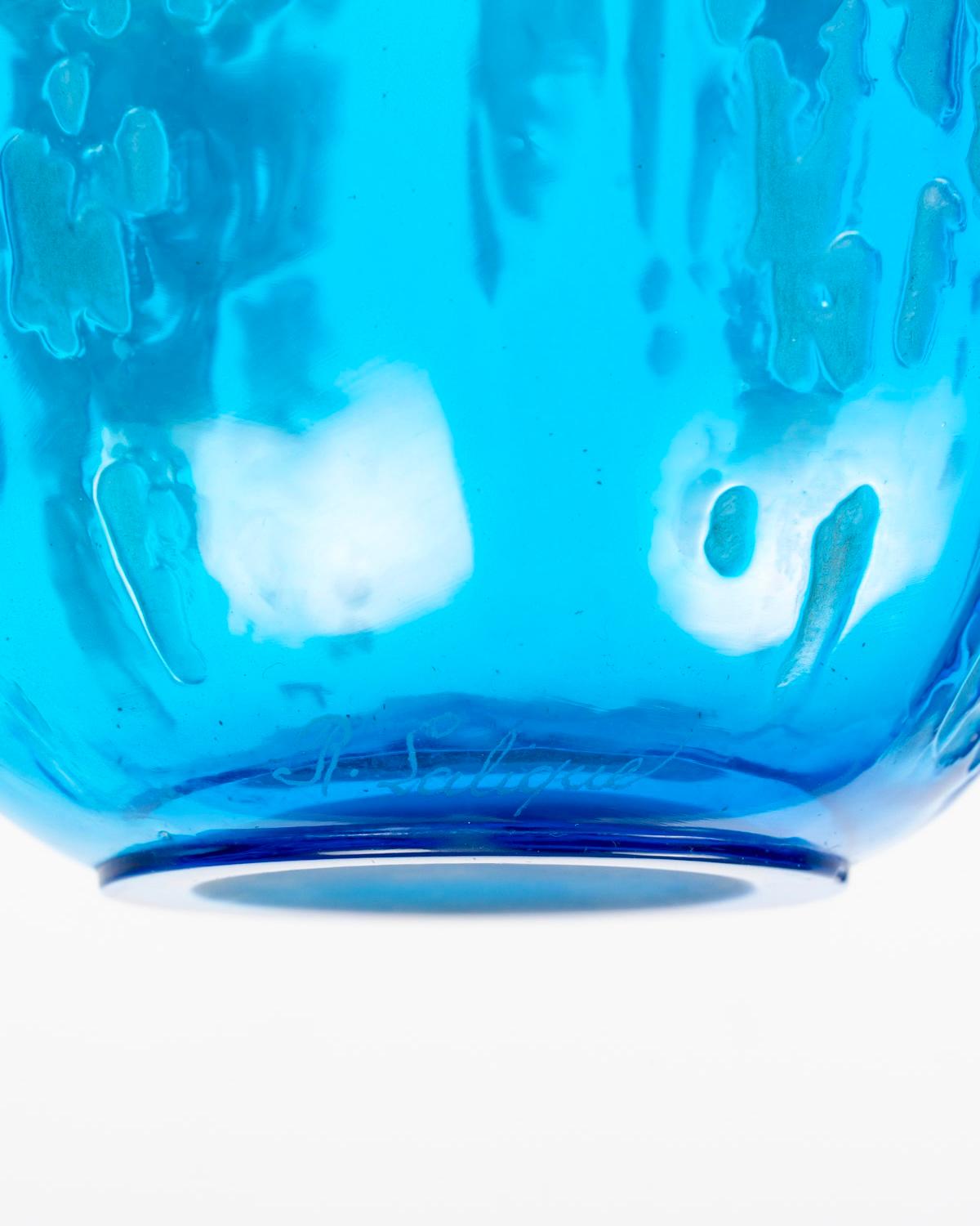 1912 René Lalique Vaso coperto Fontaines Vetro blu elettrico, tappo a forma di maschera In condizioni discrete in vendita a Boulogne Billancourt, FR