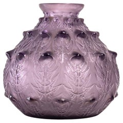 1912 René Lalique Fougeres Vase in Amethyst Plum Glass