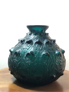1912 René Lalique Fougeres Vase in Dark Duck Green Glass
