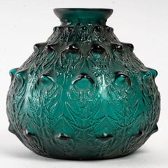 1912 René Lalique Fougeres Vase in Dark Duck Green Glass