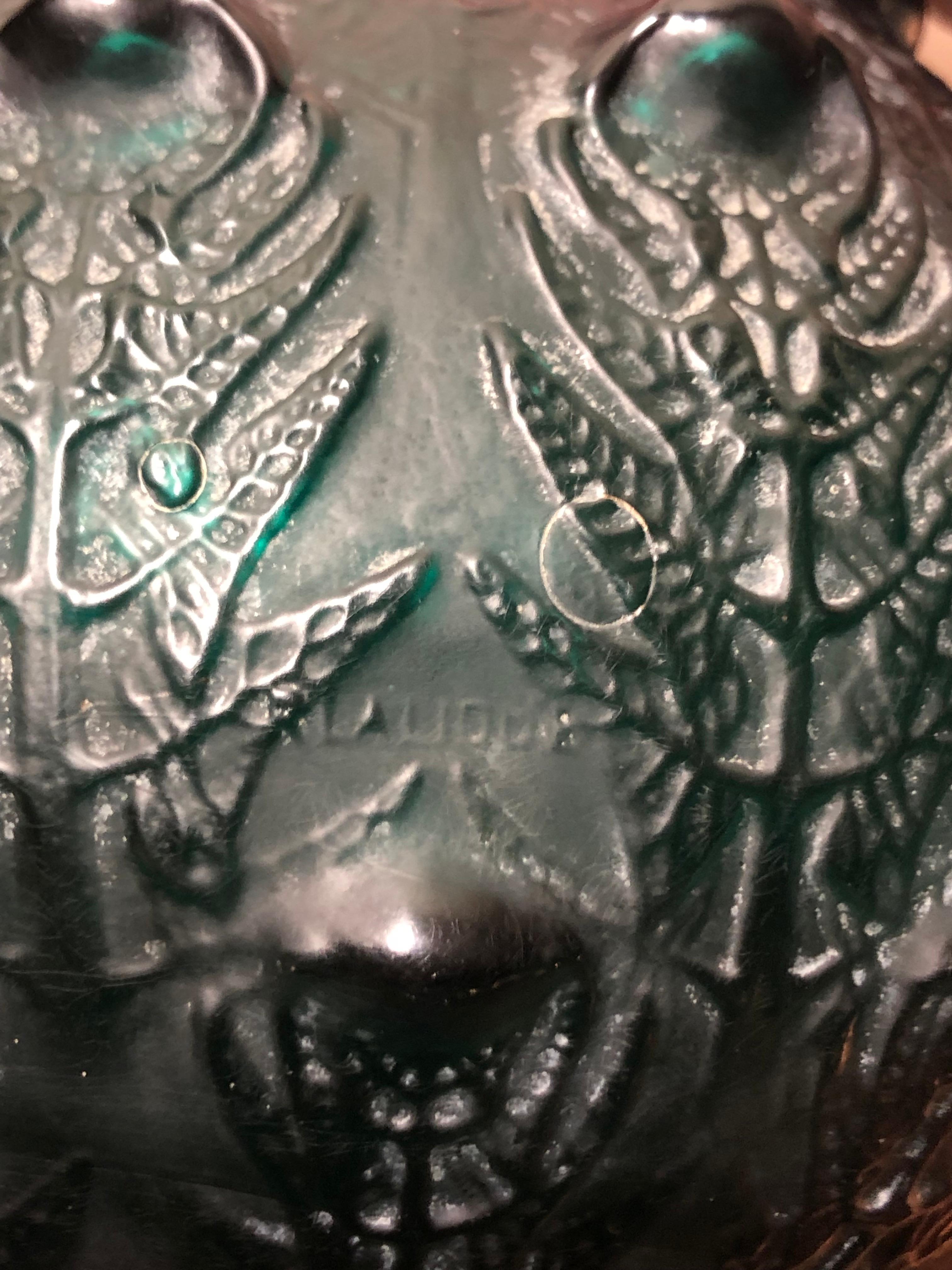 Early 20th Century 1912 René Lalique Fougeres Vase in Dark Duck Green Glass