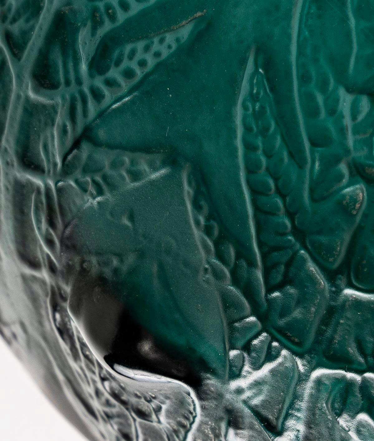Early 20th Century 1912 René Lalique Fougeres Vase in Dark Duck Green Glass