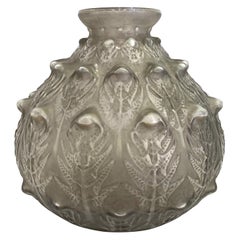 1912 René Lalique Fougeres Vase in Frosted Glass with Grey Patina, Ferns