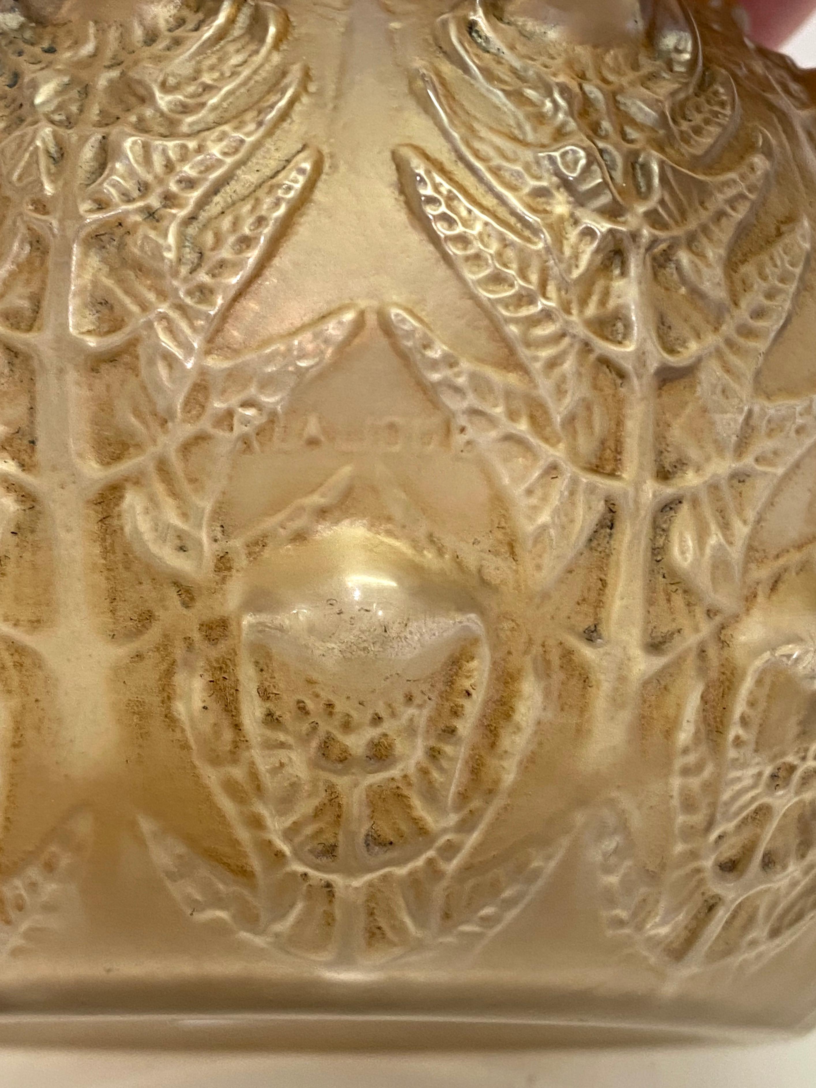 Art Deco 1912 René Lalique Fougeres Vase in Frosted Glass with Sepia Patina, Ferns