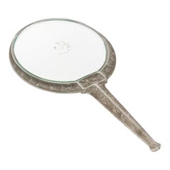 1912 René Lalique - Hand Mirror Narcisse Couche Glass with Grey Patina