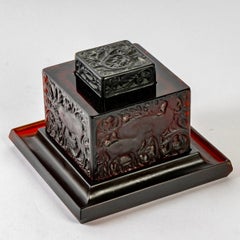 1912 René Lalique Inkwell Biches Deep Red Amber Glass