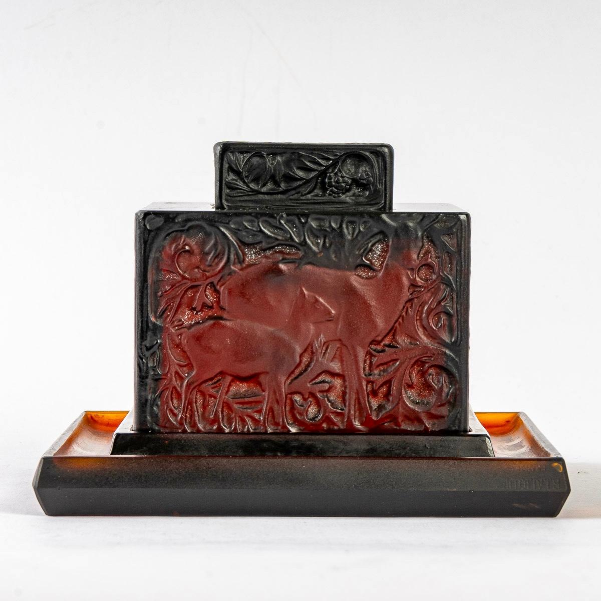 Art Deco 1912 René Lalique Inkwell Biches Deep Red Amber Glass