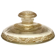 1912 Rene Lalique Lentilles Perfume Bottle Frosted Glass with Sepia Patina