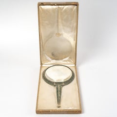 1912 René Lalique, Specchio Narcisse Vetro trasparente con patina blu e verde + Scatola