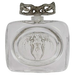 1912 René Lalique, Perfume Bottle Deux Figurines Bouchon Glass with Grey Patina