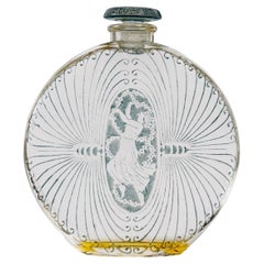 1912 René Lalique Perfume Bottle Erasmic De Lui Glass with Blue Patina